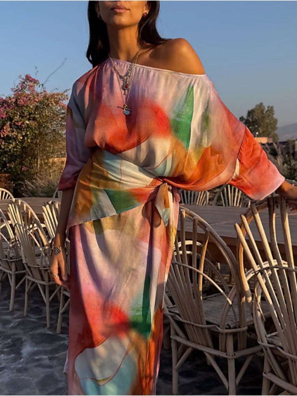 Never Fully Dressed Multicolor Watercolor Maxi Dress - Pink, Orange, Green, Blue
